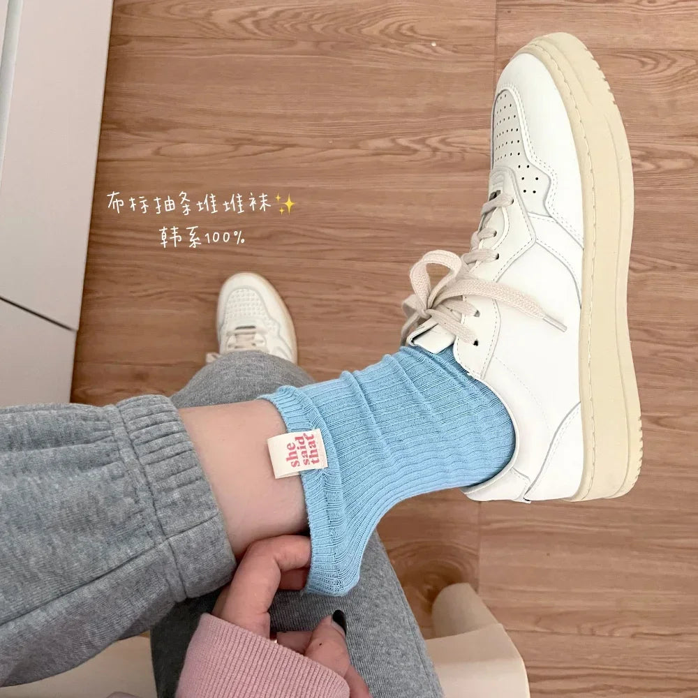 DRAVEN — Retro Label Cotton Socks – Women’s Japanese Street Style