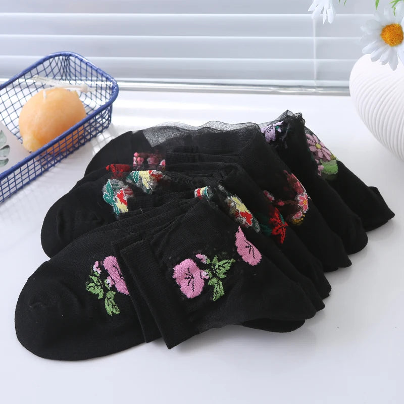 Floral Lace Socks – 6 Pairs Women’s Luxury Mid Tube Style – Elegant Men's Accessory | Accessorio Uomo Elegante