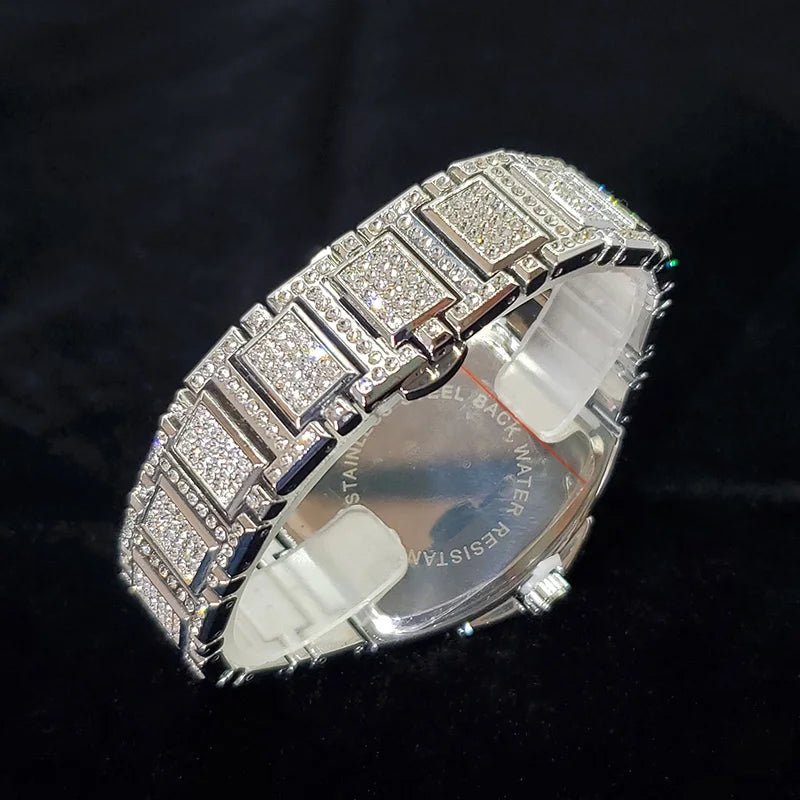 Empire Glow – Men’s Silver Tonneau Watch with Crystal Detailing – Elegant Men's Accessory | Accessorio Uomo Elegante