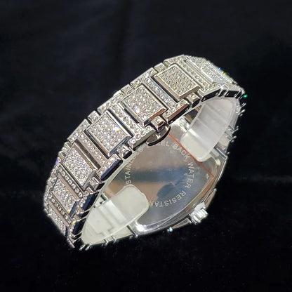 Empire Glow – Men’s Silver Tonneau Watch with Crystal Detailing – Elegant Men's Accessory | Accessorio Uomo Elegante